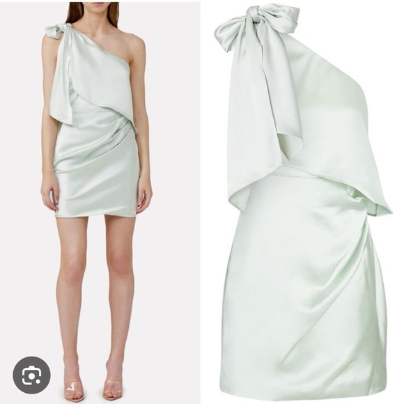 Significant Other Mint Green One-Shoulder Satin Dress - Picture 1 of 12